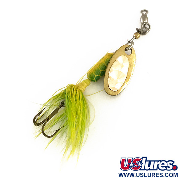 Vintage  Luhr Jensen Bang Tail 0, 1/8oz Gold / Green spinning lure #7892