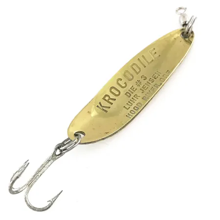 Vintage Luhr Jensen Krocodile Die #3, 1/3oz Hammered Gold / Green / Red fishing spoon #7896