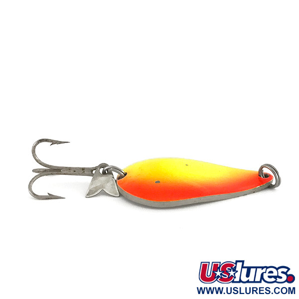 Vintage  Acme K.O. Wobbler UV, 3/4oz Orange / Yellow / Nickel fishing spoon #7933