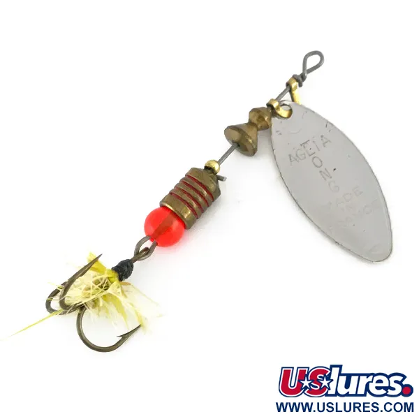 Vintage   Mepps Aglia Long 1​ Lightnin, 3/16oz Silver / Golden Glitter spinning lure #7978