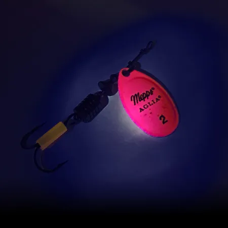 Vintage Mepps Aglia 2 Hot Pink UV, 3/16oz Hot Pink spinning lure #7979