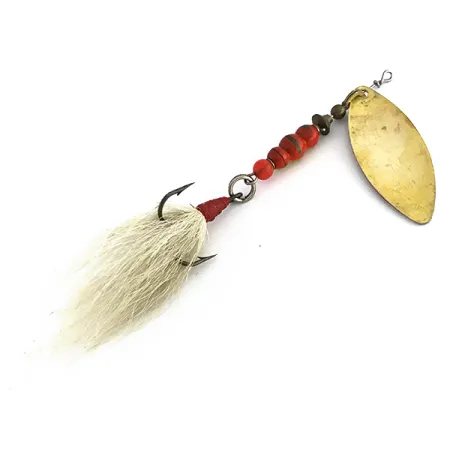 Vintage Mepps Aglia Long 3 Dressed, 2/5oz Brass / Orange / White spinning lure #7980