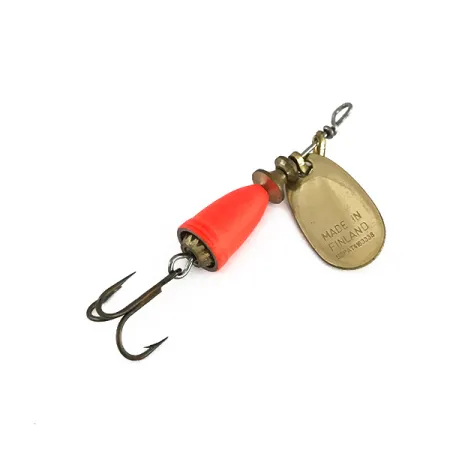 Vintage Blue Fox Super Vibrax 0, 1/8oz Gold / Fluorescent Orange spinning lure #7982