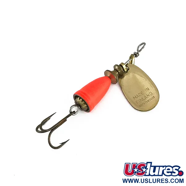 Vintage Blue Fox Super Vibrax 0, 1/8oz Gold / Fluorescent Orange spinning lure #7982