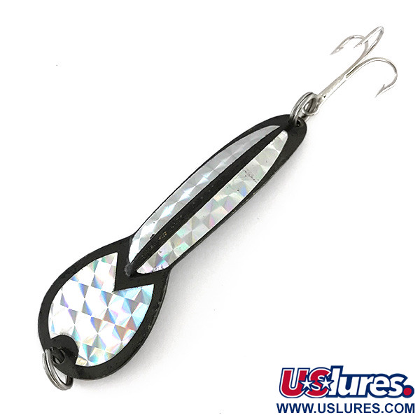 Vintage   Glen Evans Loco 4, 3/4oz Black / Rainbow Hologram fishing spoon #8000