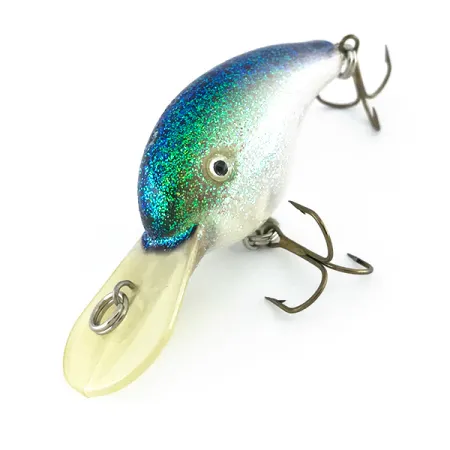 Vintage Strike King 4XD, 1/3oz White / Light Blue / Green Glitter  fishing lure #8017