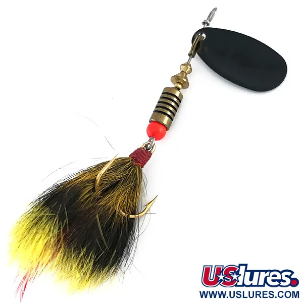 Vintage   Mepps Black Fury 3 Dressed, 1/4oz Black / Yellow spinning lure #8086