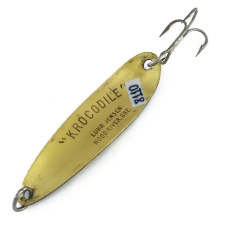 Vintage Luhr Jensen Krocodile Die #5, 1oz Frog / Brass fishing spoon #8110