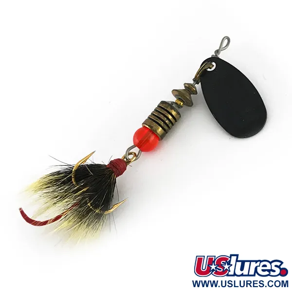 Vintage   Mepps Black Fury 1 Dressed (squirrel tail), 1/8oz Black / Yellow spinning lure #8144