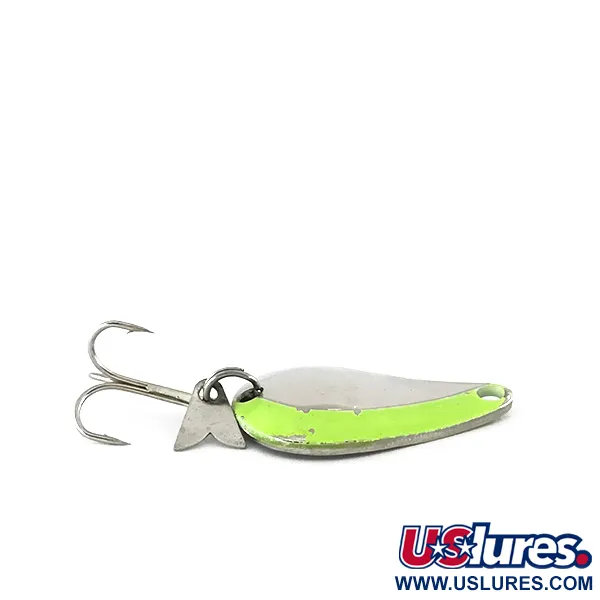 Vintage  Acme K.O. Wobbler UV, 1/4oz Nickel / Green fishing spoon #8147