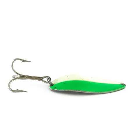 Vintage Acme Little Cleo Glow, 3/4oz White / Green / Nickel fishing spoon #8171