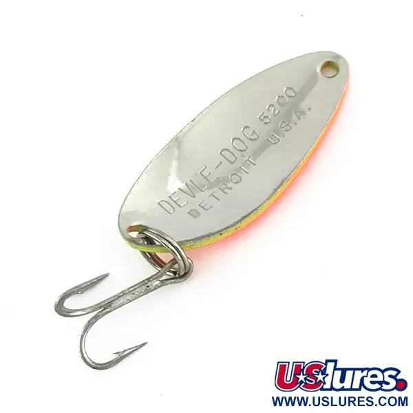  Eppinger Dardevle Devle Dog 5200 UV, 1/4oz Yellow / Orange / Nickel fishing spoon #8191