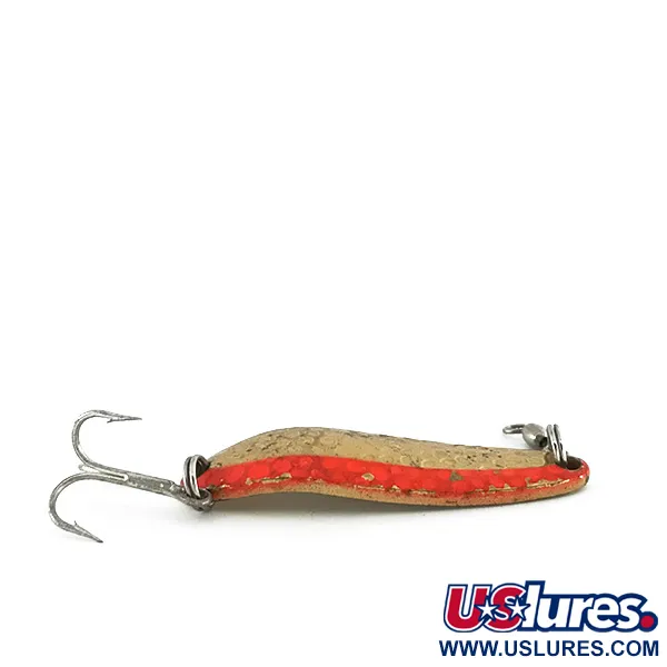 Vintage  Luhr Jensen Krocodile Die #3 UV, 1/2oz Hammered Brass / Orange fishing spoon #8192