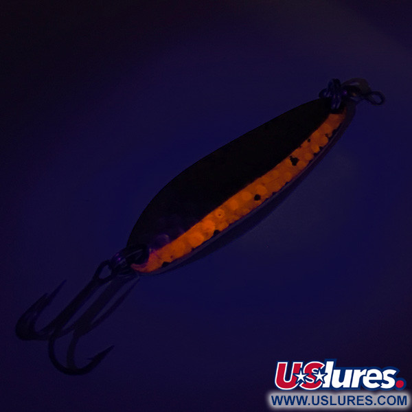 Vintage  Luhr Jensen Krocodile Die #3 UV, 1/2oz Hammered Brass / Orange fishing spoon #8192