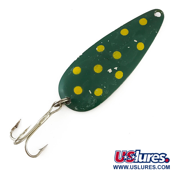Vintage  Worth Chippewa Steel Spoon, 3/5oz Green / Yellow / Nickel fishing spoon #8211