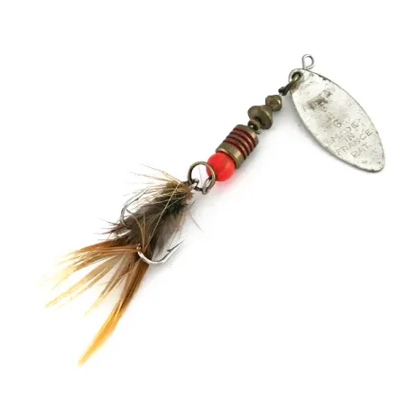 Vintage Mepps Aglia Long 1 Dressed UV, 3/16oz Silver / Orange spinning lure #8257