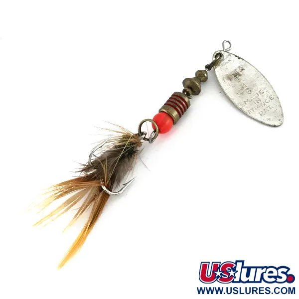 Vintage   Mepps Aglia Long 1 Dressed UV, 3/16oz Silver / Orange spinning lure #8257