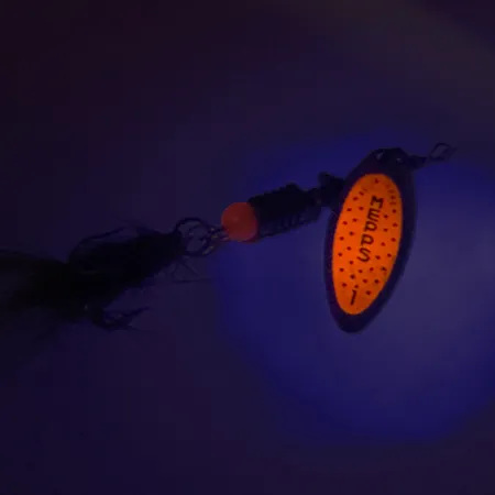 Vintage Mepps Aglia Long 1 Dressed UV, 3/16oz Silver / Orange spinning lure #8257