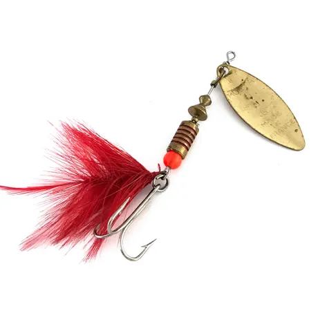 Vintage Mepps Aglia Long 2 Dressed, 1/4oz Gold / Red spinning lure #8258