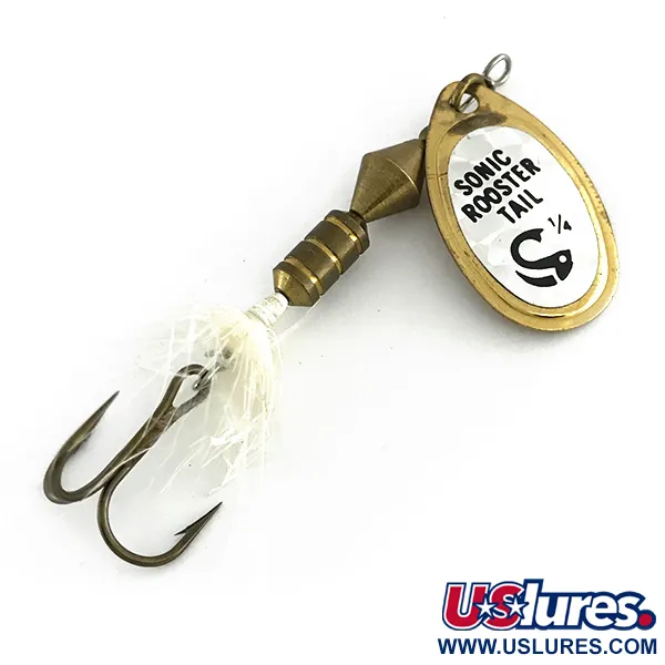 Vintage  Yakima Bait Sonic Rooster Tail , 1/4oz Brass / Rainbow Hologram spinning lure #8293
