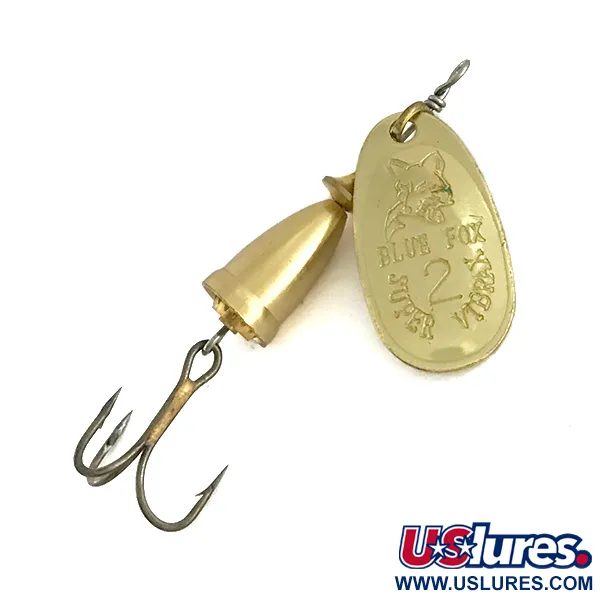 Vintage Blue Fox Super Vibrax 2, 3/16oz Gold spinning lure #8317