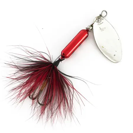 Vintage Yakima Bait Worden’s Original Rooster Tail 3, 3/16oz Nickel / Red spinning lure #8319