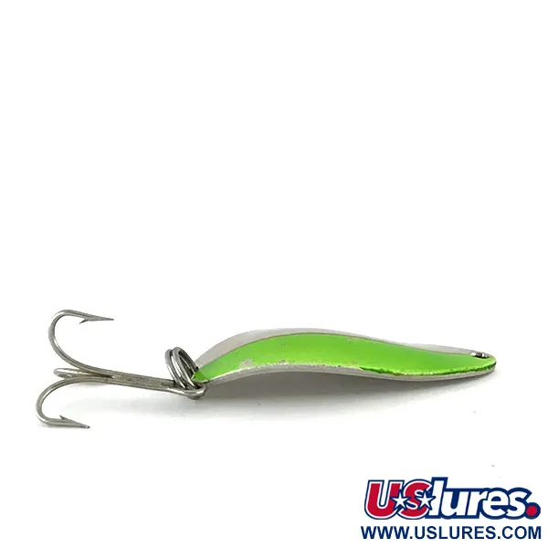 Vintage  Seneca Little Cleo (Hula Girl) UV, 1/3oz Nickel / Green fishing spoon #8324