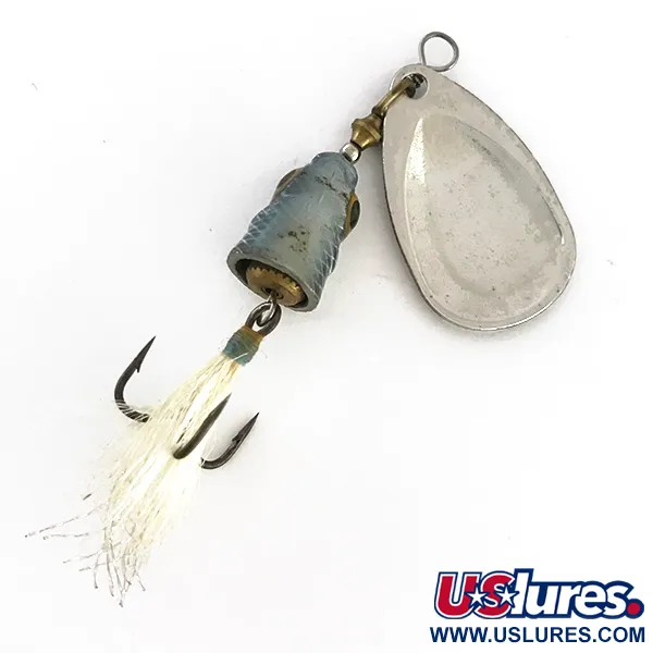 Vintage Blue Fox Vibrax Shallow, 1/4oz Nickel / Light Blue Rainbow Silver spinning lure #8345