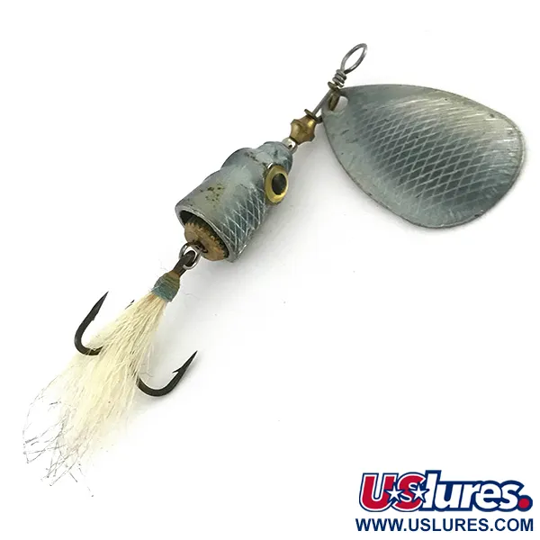 Vintage Blue Fox Vibrax Shallow, 1/4oz Nickel / Light Blue Rainbow Silver spinning lure #8345