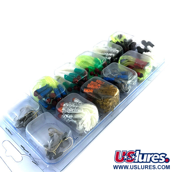  Creme Lure Co Kit Creme Maxi Tail 100pcs & 19 jig heads,  Blue / Red / Yellow / Green / Silver / Gold / Black / Brown fishing #8368