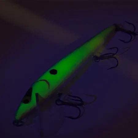 Vintage Smithwick Suspending Rattlin’ Rogue, 2/5oz Chartreuse / purple fishing lure #8404