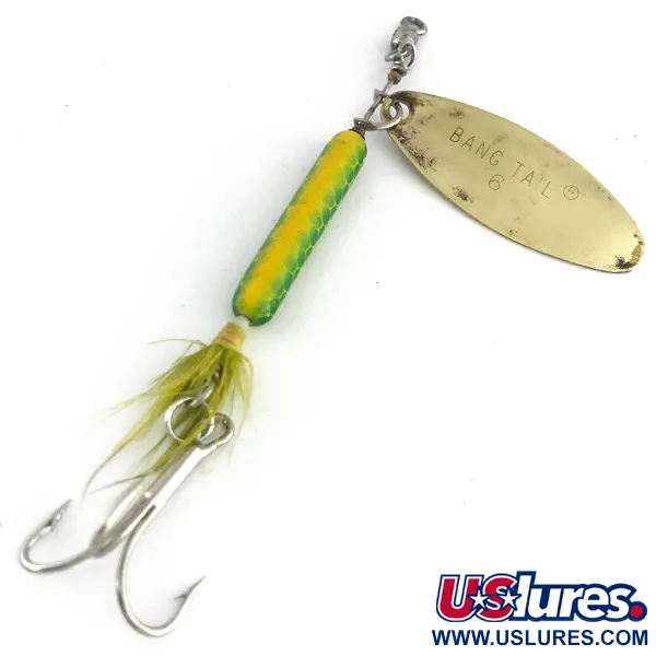 Vintage   Luhr Jensen Bang Tail, 3/5oz Gold / Yellow / Green spinning lure #8411