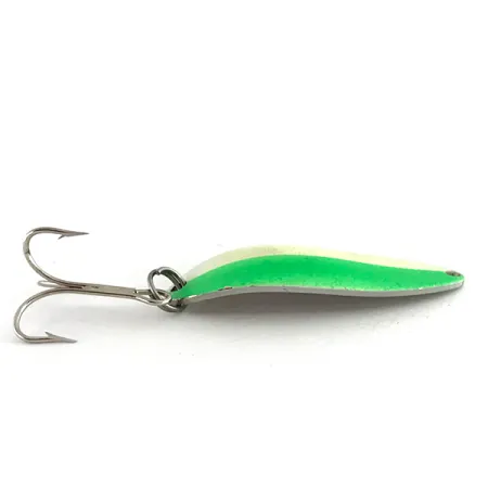 Vintage Acme Little Cleo Glow, 2/5oz White / Green / Nickel fishing spoon #8435