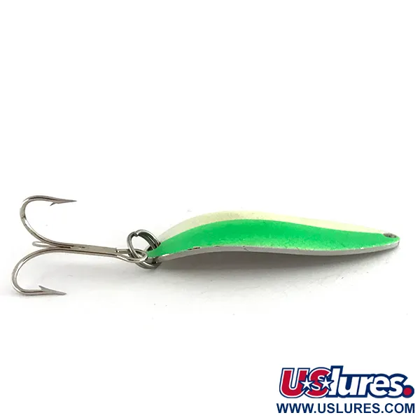 Vintage Acme Little Cleo Glow, 2/5oz White / Green / Nickel fishing spoon #8435