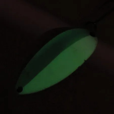 Vintage Acme Little Cleo Glow, 2/5oz White / Green / Nickel fishing spoon #8435