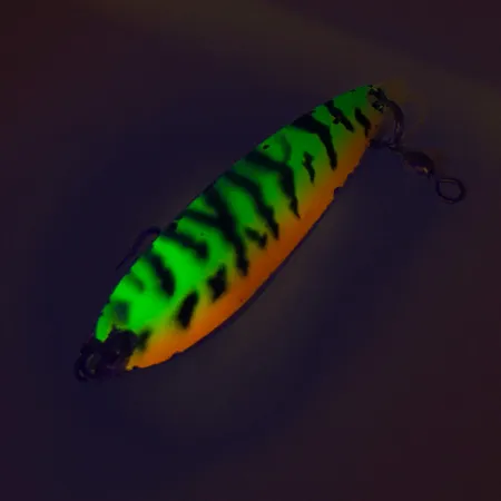 Vintage Luhr Jensen Krocodile Die #4 UV, 1/2oz Fire Tiger fishing spoon #8466