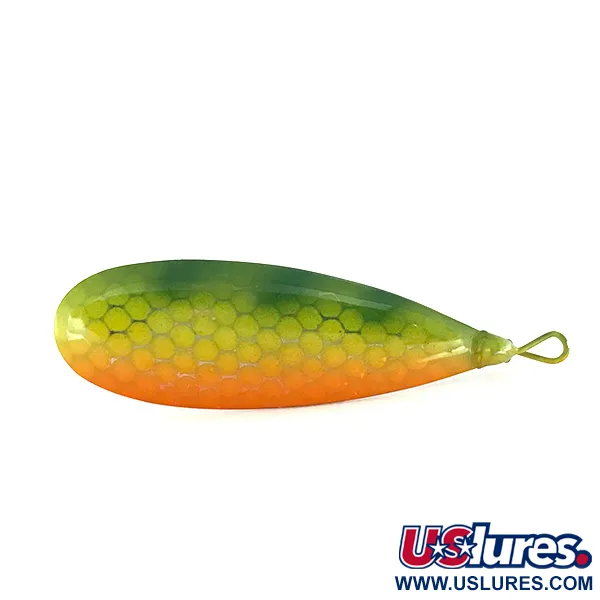 Vintage   Weedless Johnson Silver Minnow , 1/3oz Green / Orange / Nickel fishing spoon #16039