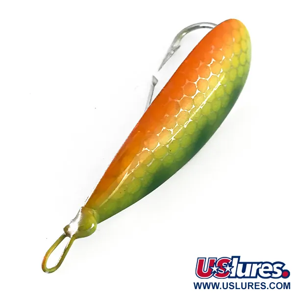 Vintage   Weedless Johnson Silver Minnow , 1/3oz Green / Orange / Nickel fishing spoon #16039
