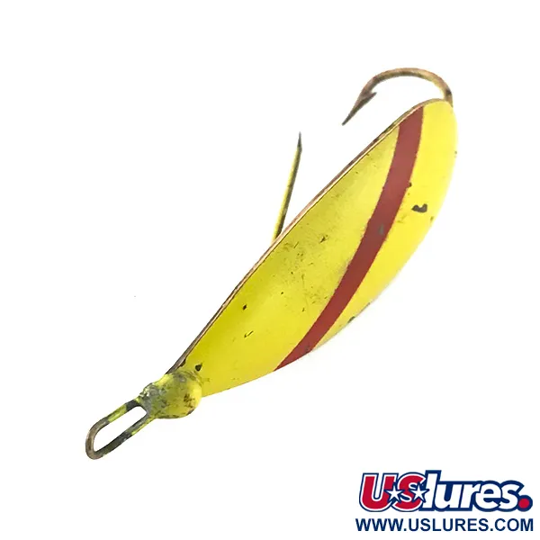 Vintage   Weedless Johnson Silver Minnow, 3/16oz Yellow / Red fishing spoon #8492