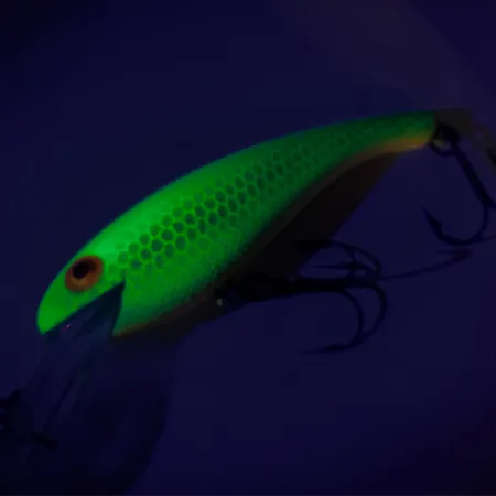 Vintage Cotton Cordell Deep Diver UV, 1/4oz Green / Yellow / Orange fishing lure #8505