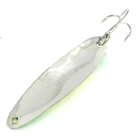Vintage Wolverine tackle Cobra UV, 1/2oz Hammered Nickel / Chartreuse fishing spoon #8514