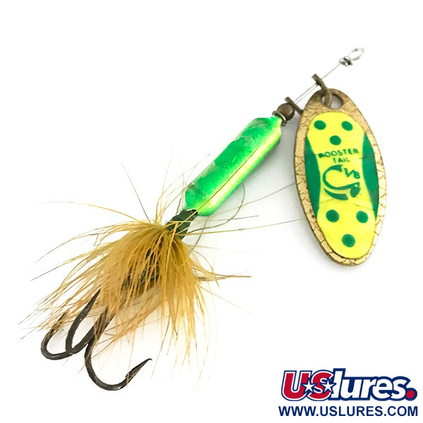 Vintage  Yakima Bait Worden’s Original Rooster Tail, 1/8oz Green / Chartreuse spinning lure #8538