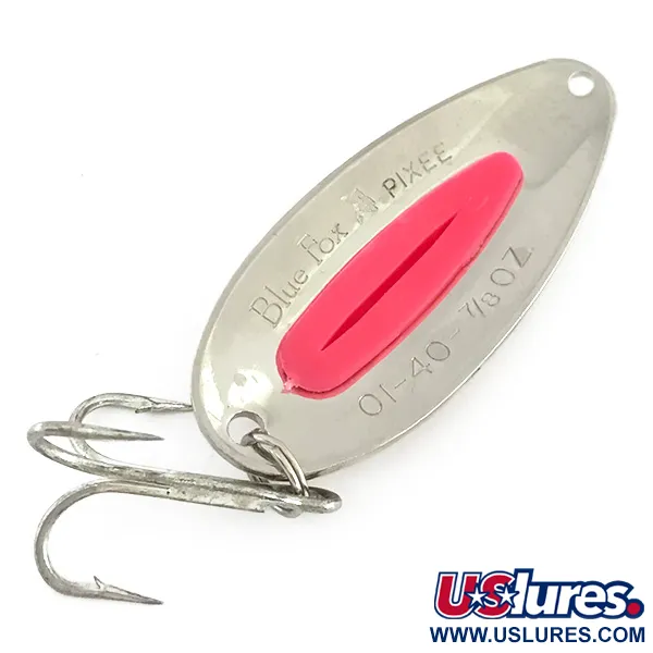 Vintage Blue Fox Pixee , 3/4oz Hammered Nickel / Pink fishing spoon #8577