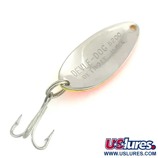 Eppinger Dardevle Devle Dog 5200 UV, 1/4oz Yellow / Orange / Nickel fishing spoon #8580