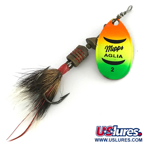 Vintage   Mepps Aglia 2 dressed - squirrel tail, 3/16oz Rainbow spinning lure #8583