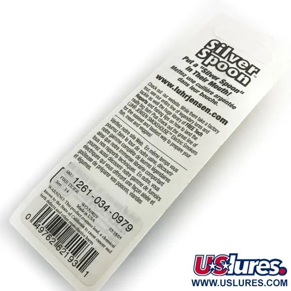 Luhr Jensen Weedless Silver Spoon UV, 3/4oz Fire Tiger fishing spoon #8624