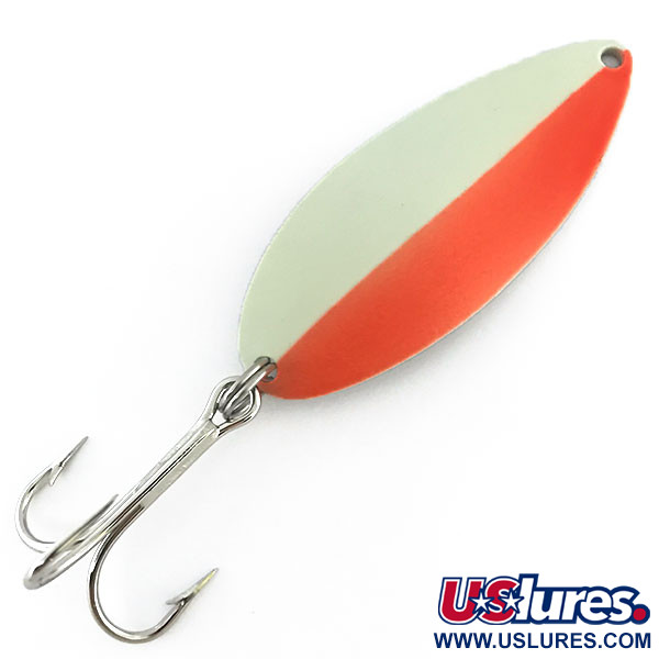 Vintage   Acme Little Cleo Glow, 3/4oz White / Orange / Nickel fishing spoon #8691