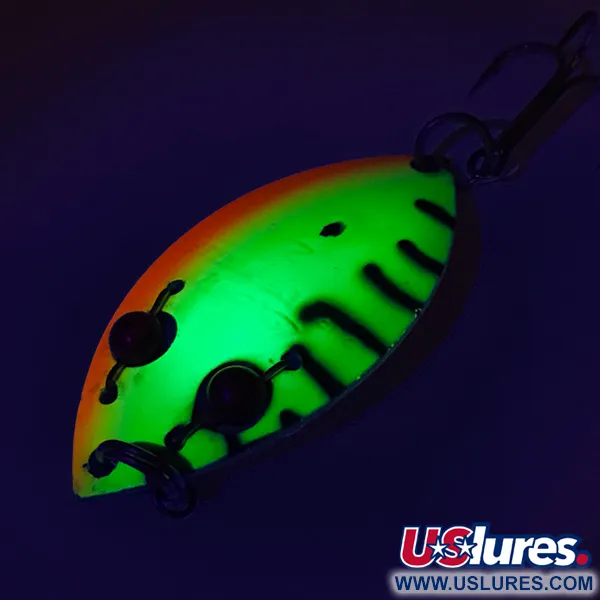 Vintage Gibbs Ruby Eye Wiggler 2 UV, 1/2oz Fire Tiger fishing spoon #8739