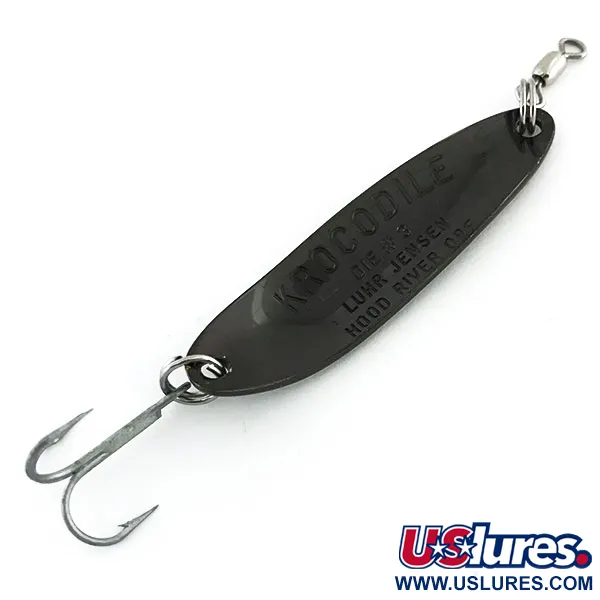 Vintage  Luhr Jensen Krocodile Die #3, 1/3oz Black fishing spoon #8775