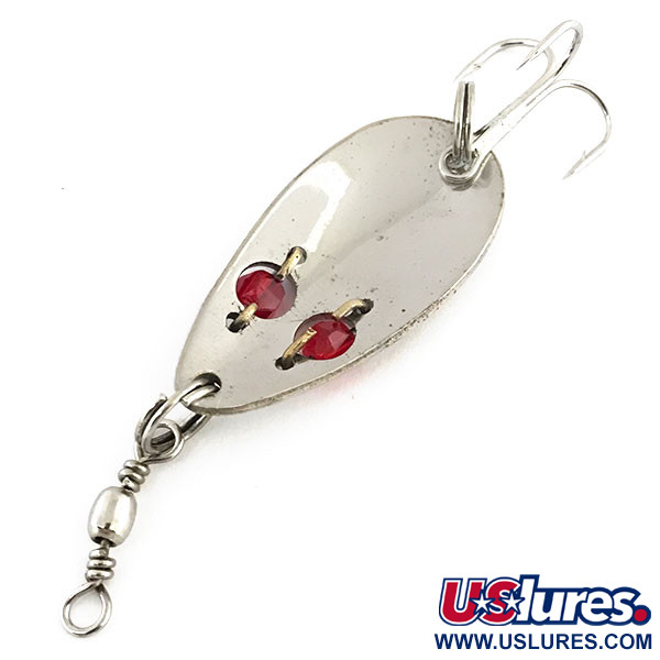 Vintage   Gibbs Ruby Eye Wiggler 1, 1/4oz Silver / Red Eyes fishing spoon #8805